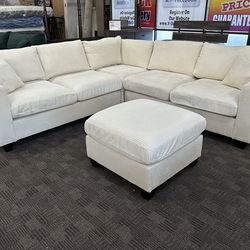 Cream comfy sectional W ottoman