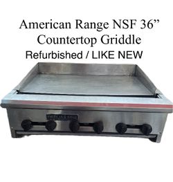 CLEARANCE NSF AMERICAN RANGE GRIDDLE. COMMERCIAL 6 BURNERS. REFURBISHED LIKE NEW. 