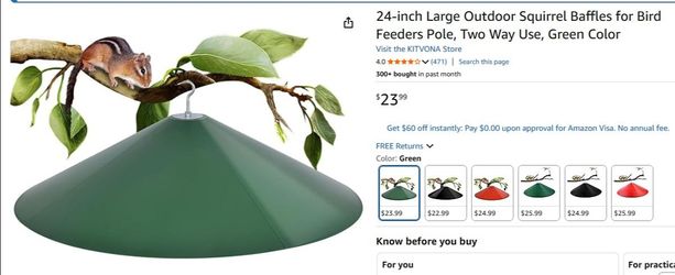 Free 24" Squirrel Baffle for Bird Feeder