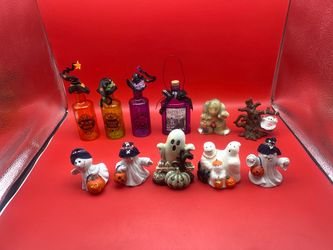 Lot of (11) Halloween Decorations Jars Ghost Tree Mummy Pumpkin Figurines