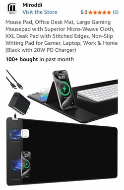 Mouse Pad, Office Desk Mat, Large Gaming Mousepad with Superior Micro-Weave Cloth, XXL + Wireless Charger
