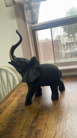 Black Elephant Figurine with Gold Tusks