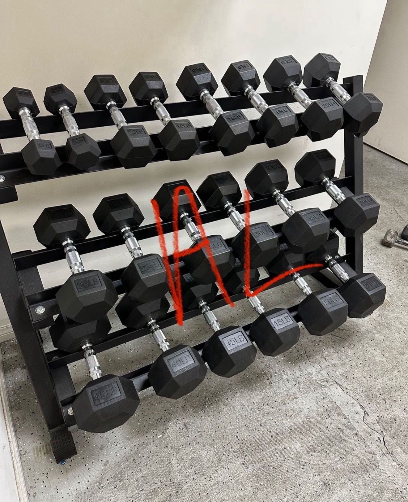 new rubber hex dumbbells weights 550 pounds (no rack)