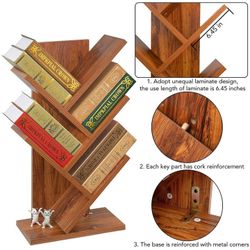 Tree Bookshelf, 4-Tier Book Storage Organizer Shelves Desk / Floor Standing Bookcase, Wood Storage Rack

