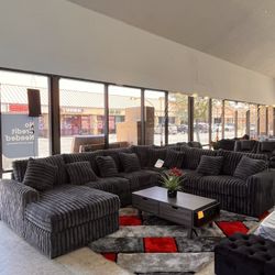 Big Grey Color Corduroy Sectional NEW