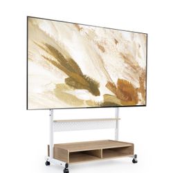 TV Stand with Storage and Wheels for 70 to 100 inch LED LCD Flat Screen, Floor TV Stand Mount Wooden with Peg Board & Cabinet Storage TV Console 