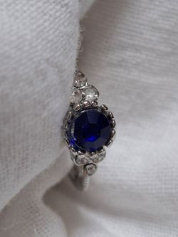 Silver plated round sapphire ring size 8