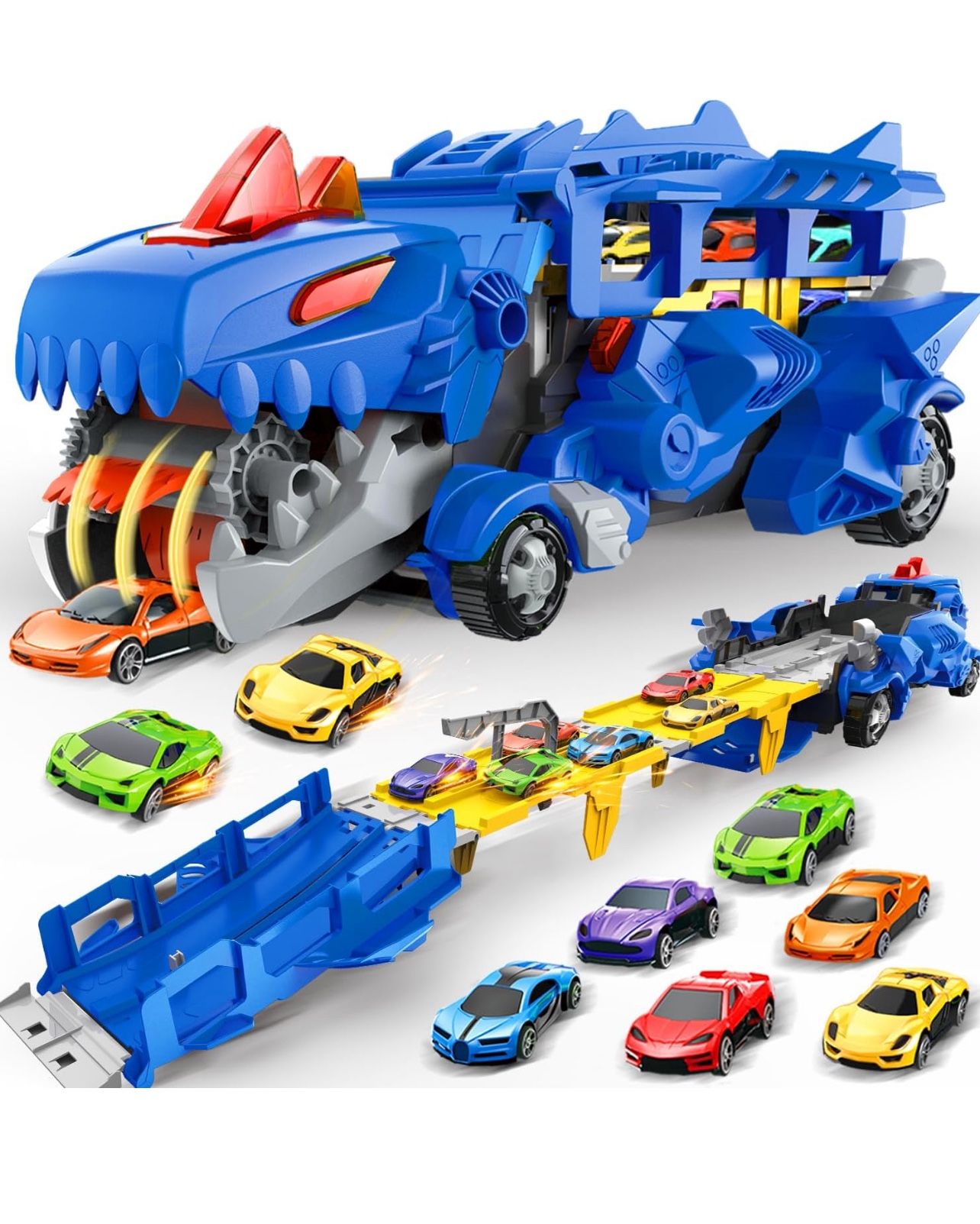 Brandnew Toddler Car Truck Toy for 3 4 5 Years Old Boys, Toy Cars Track Set Dinosaur Transport Truck with Die-Cast Cars Toys, Transforms into Dino