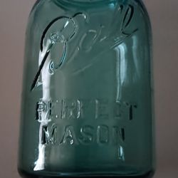 BALL PERFECT  MASON  100 YEAR OLD  BLUE  GLASS CANNING JAR