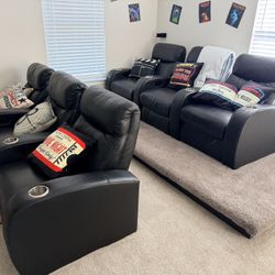 Movie Theater Style Leather Recliner Sofas – Excellent Condition