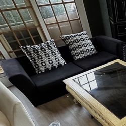 Black Velvet Couch With pillows 