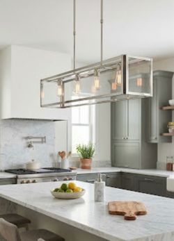 ELK Lighting Parameters 4-Light Linear Chandelier Chrome Glass Kitchen Island Pendant 31213/4