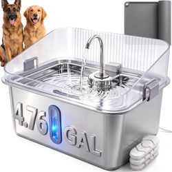 4.76 Gal/18L XL Dog Water Fountain with Splash Guard for Large Dogs, Silver
No Spill Dog Water Bowl Dispenser,