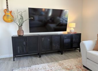 3 Black Wood Cabinets With Rattan Doors