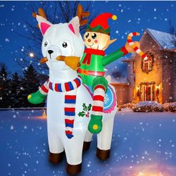 Christmas Inflatable Outdoor Decoration,6 FT Tall Elf Riding Alpaca
