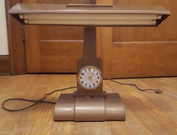 Mid Century Vintage Litemaster Executive/Executor Desk Lamp and Clock Retro antique