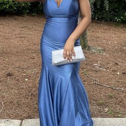 Sparkly Blue Formal Dress & Silver Clutch Set (Size XS/S)