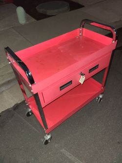 Red Steel Rolling Tool Cart with Drawers