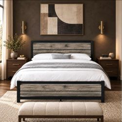 Queen Bed Frame with Headboard, Under-Bed Storage, Wash Grey
Queen metal platform bed with headboard, 10.5-inch clearance, steel slats, no box spring