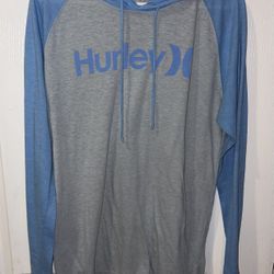 Hurley lightweight long-sleeve hoodie in a grey and blue colorblock design