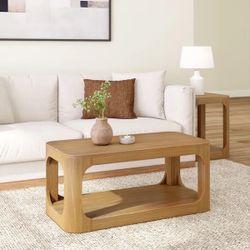 Modern Solid Pine Coffee Table with Storage – Rounded Design