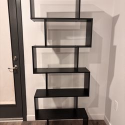 6-Tier Modern Black Geometric Zig-Zig Bookshelf / Display Shelf