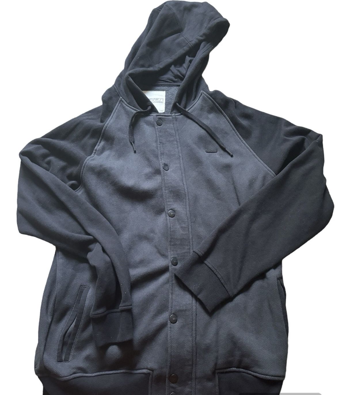 Ezekiel Jacket Hoodie w Snaps & Zipper Skateboard Skater Gray Black XXL