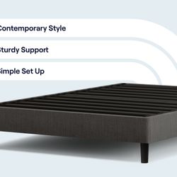 Resident Bed Frame - Full - Grey - 8 Inch Legs - Sturdy Wooden Slats for Support (no mattress)