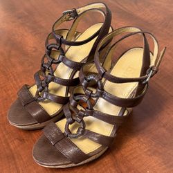 Enzo Angiolini Leather Wedge Platform Sandals