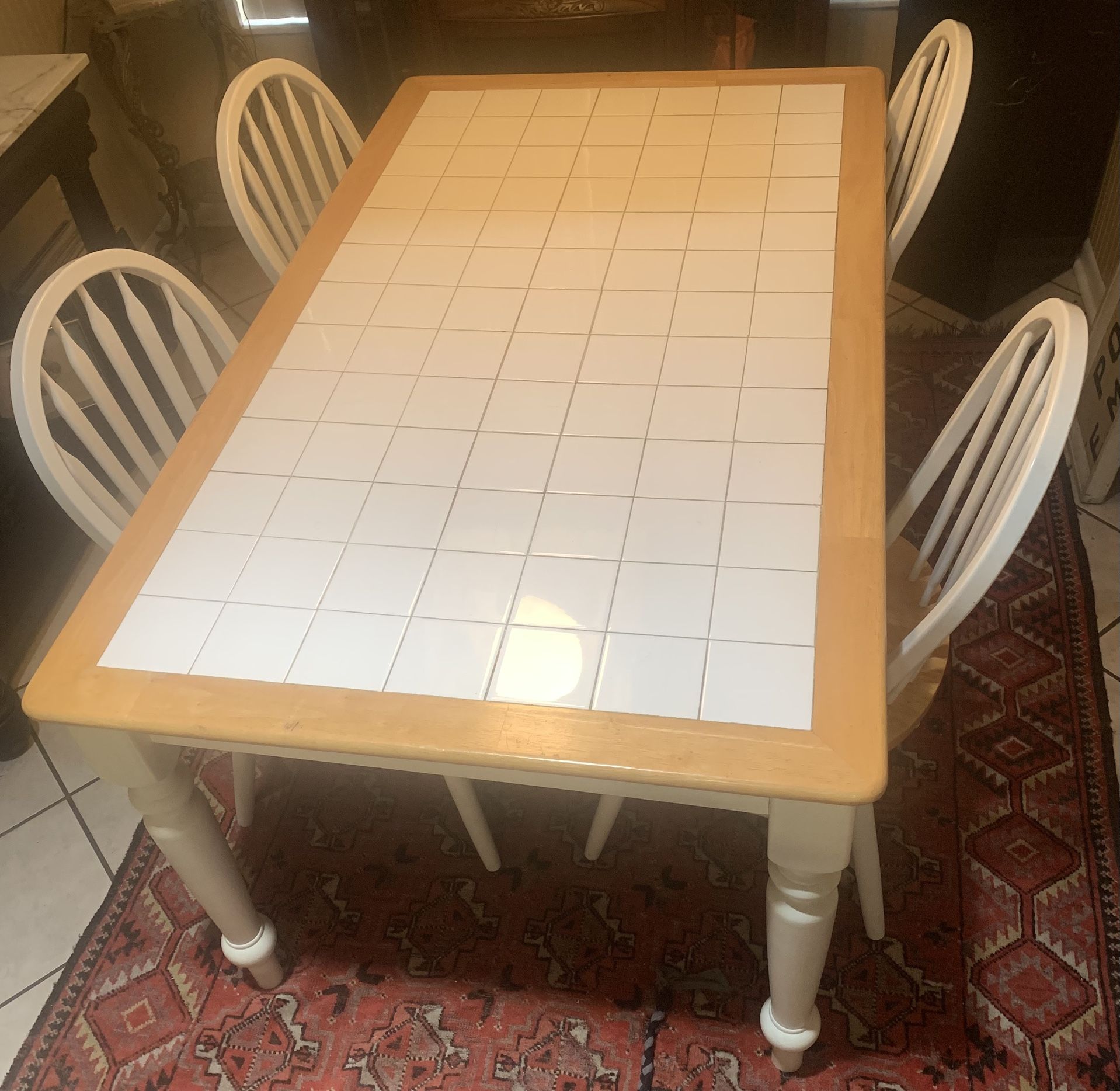 Vintage Country Style Tile Top Dining Table W 4 Chairs