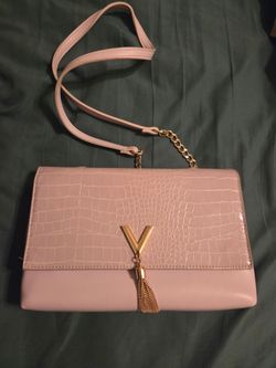 Pink Croc-Embossed Crossbody Bag with Gold Hardware