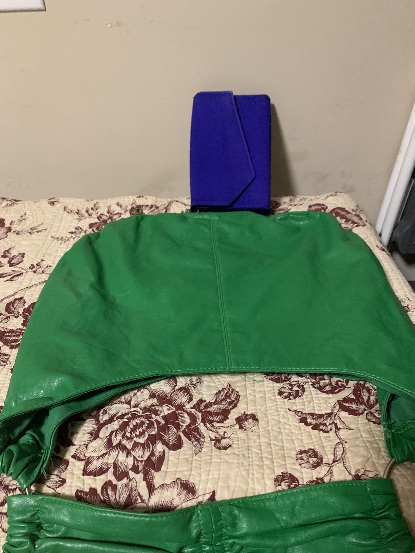 Green Bag/ Purple Clutch 