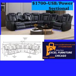 🌺FREE DELIVERY🌺Brand New USB/Power Reclining Sectional Sofa Couch 
