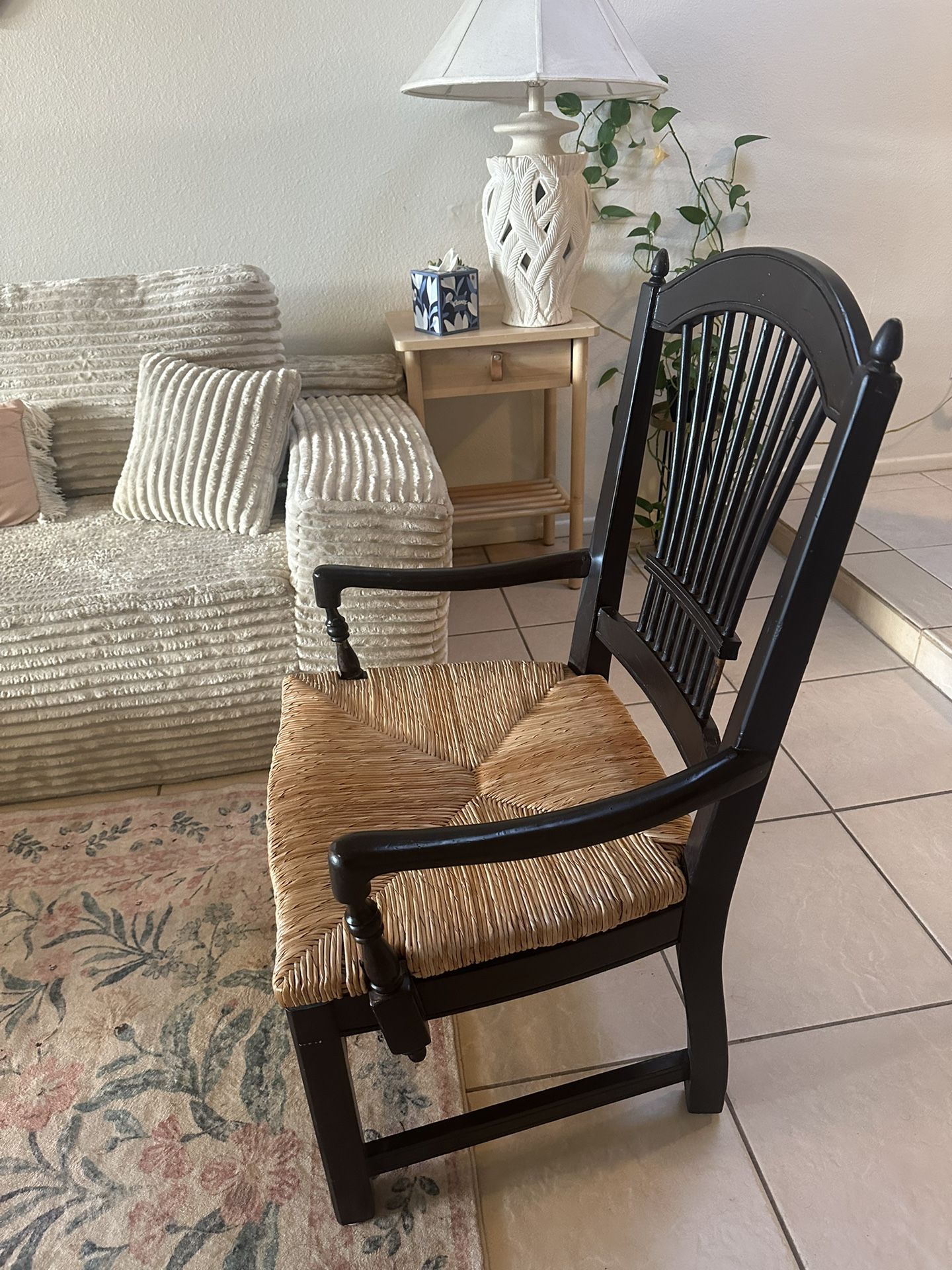 Country French Arm Chair, Wood And Rattan