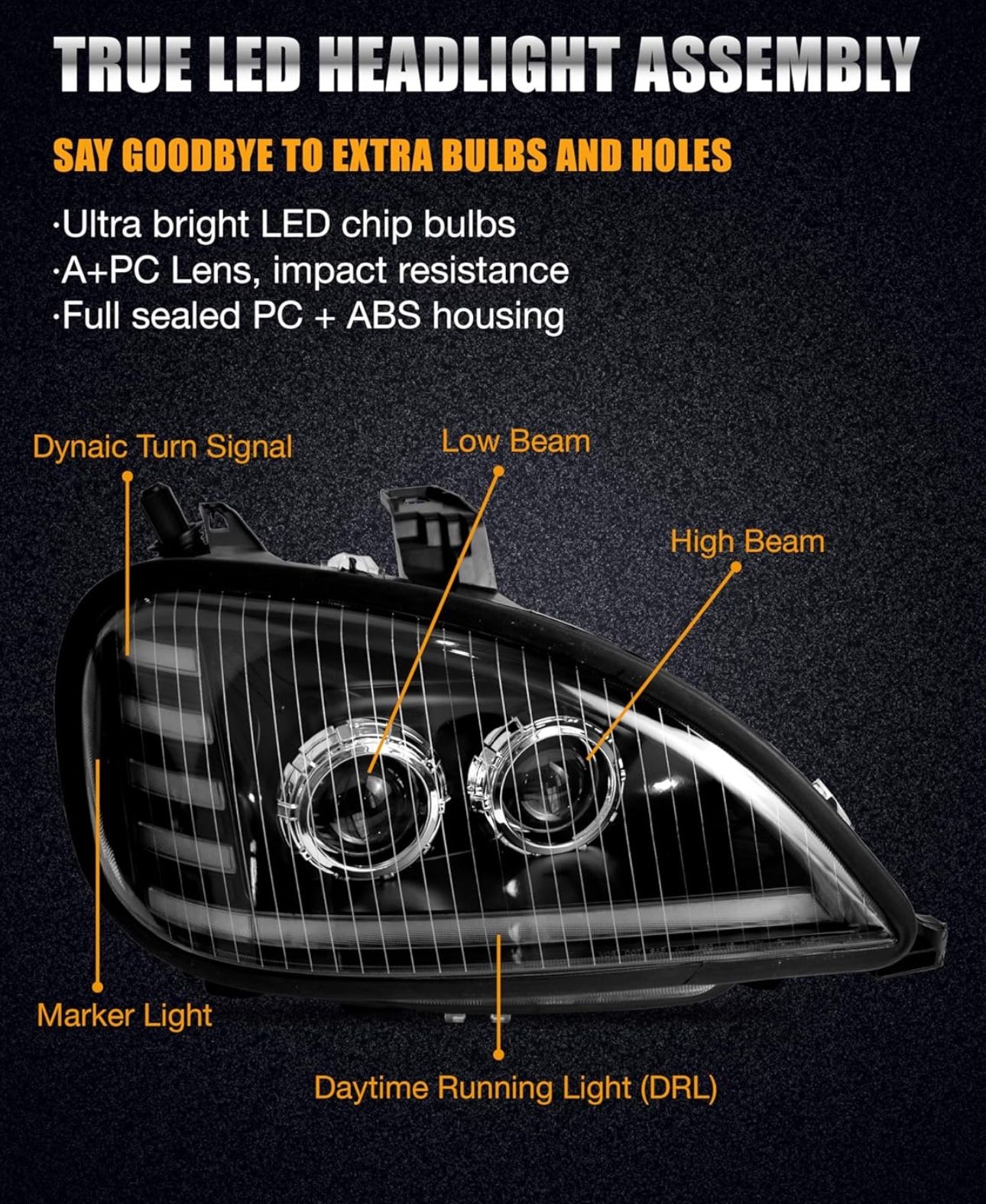 Projector LED Headlights with Sequential Turn Signals Replacement for 1(contact info removed) Freightliner Columbia Headlight LED Columbia Head Lights
