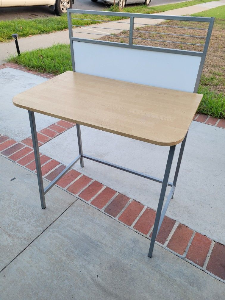 Silver White And Light Brown Wood Home Office Desk With Small Whiteboard