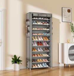 VTRIN Vertical Shoe Rack Organizer Tall Shoe Rack for Closet Entryway
10 Tier Narrow Non-Woven Cover Shoe Shelf Holds 36-41 Pairs Free Standing Shoe S