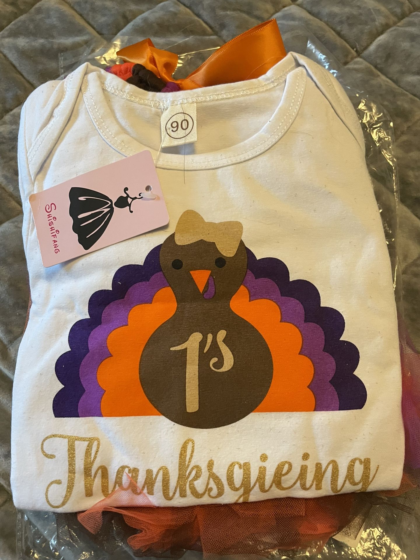 New Toddler/Baby 12-18 month First Thanksgiving Onsie , Tutu and Band set