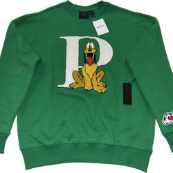 Pluto Disney FOREVER 21 Green Embroidered Pullover Crewneck Sweatshirt Small
