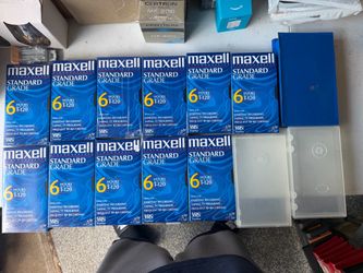Maxell T-120 VHS VCR Tapes Standard Grade 6-Hour Blank New Lot 11+3 Cases Bundle  The Maxell T-120 VHS VCR Tapes are a brand new sealed pack of 11 sta