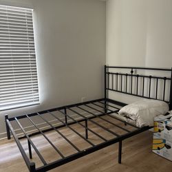 Queen Bed Frame, Platform Queen Bed Frame with Headboard, Heavy Duty Metal Bed Frame No Box Spring Needed with Ample Storage Space and Easy Assembly T