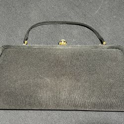 Vintage 1950’s Metro Made in the USA Black Clutch Purse With Pearl Clasp Handbag 