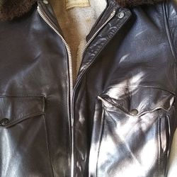 Bomber jacket authentic heavy brown leather sz 40