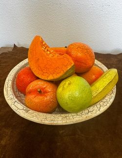 Vintage Alabaster Stone Fruit Italian Primitive Set 9 Piece & Bowl