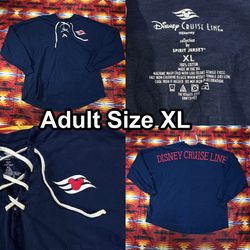 DISNEY Blue Spirit Jersey Adult XL Cruise Line Lace Up Shirt USA Made Mickey