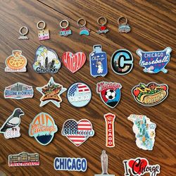 Magnets And Key Chains Of Chicago Souvenirs. 