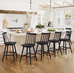 5X Black 24” swivel solid  wood barstools