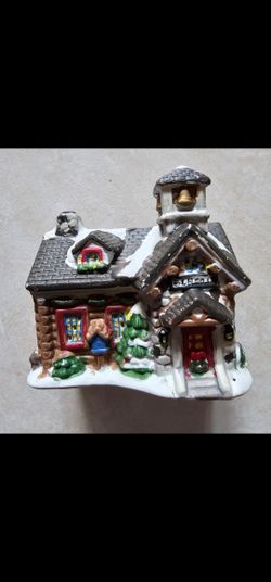 Wellington Square Collection 2003 Christmas Village Log Cabin School Porcelain House  H:4.5"