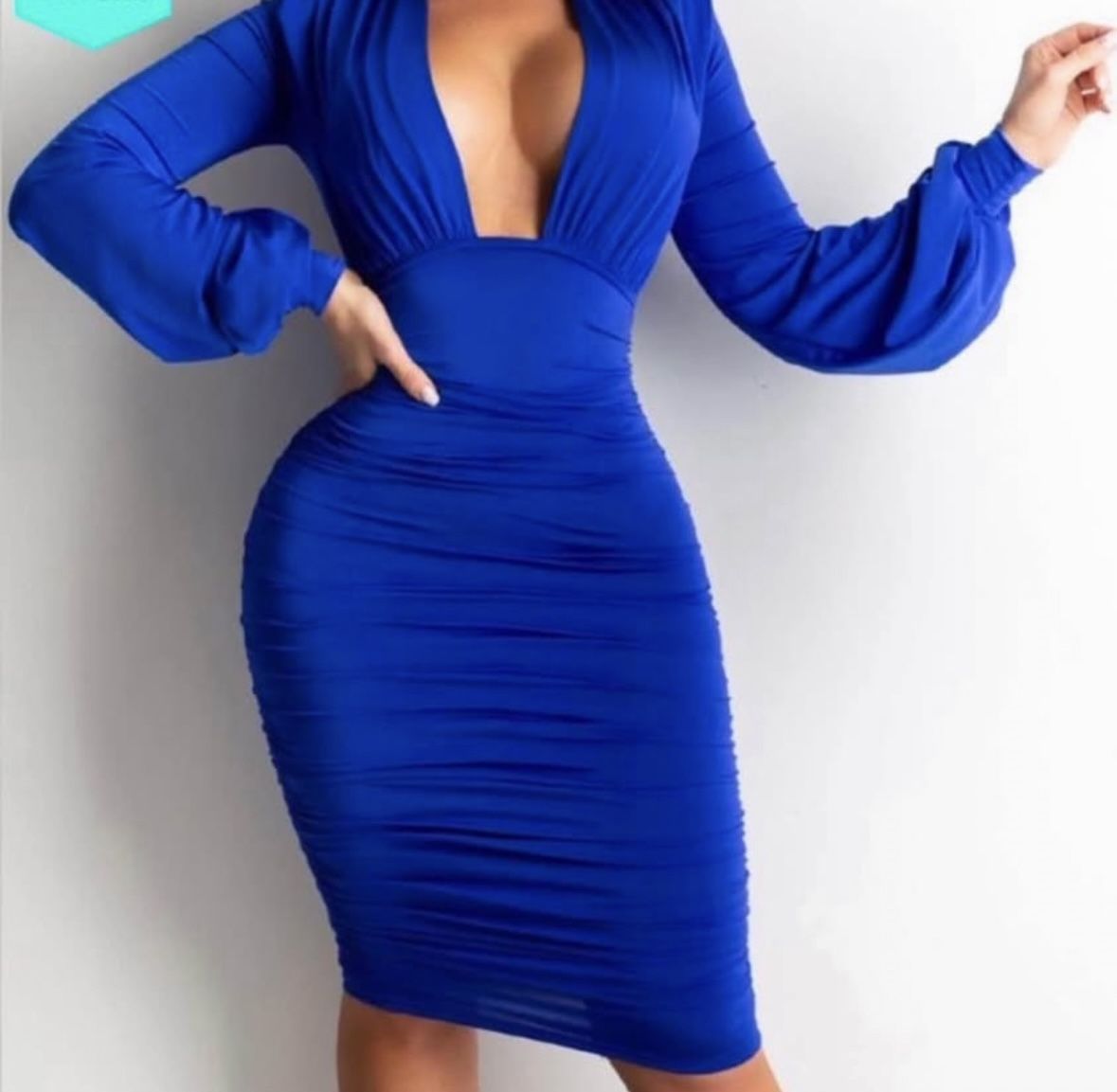 blue long sleeve dress