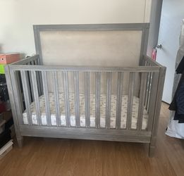 Grey Baby Crib, Nursery Crib, Upholstered Crib